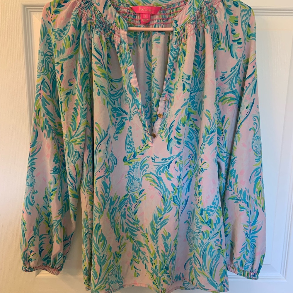 Lilly Pulitzer Blue and Green Relaxed  long Sleeve Blouse